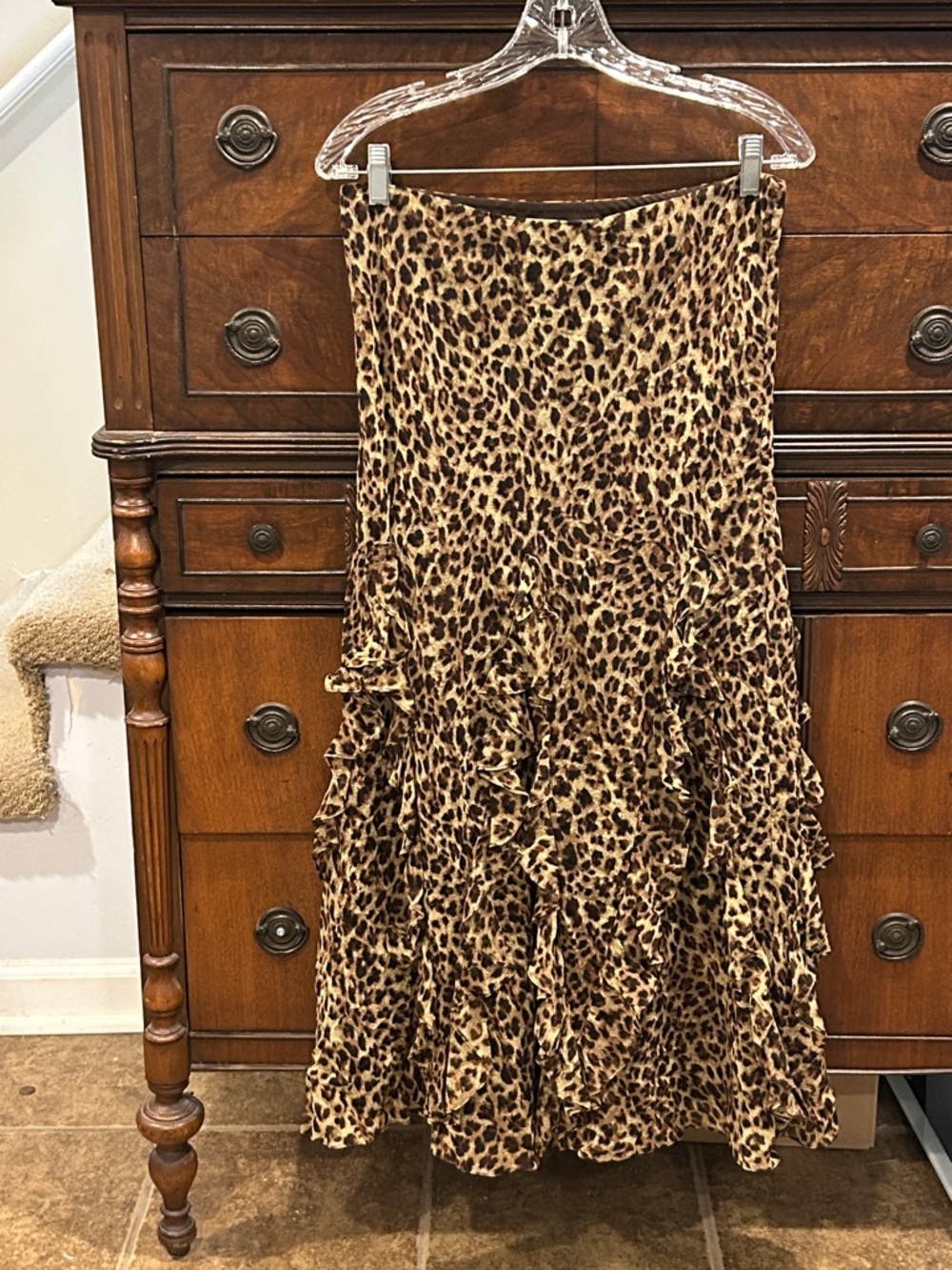 Lauren Ralph Lauren Vintage Y2K Silk Leopard Print Ruffle Skirt Women’s Size M